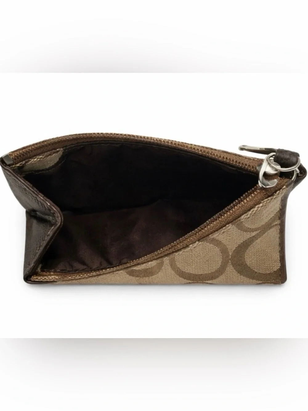 Coach Vintage Signature Jacquard Zip Card Purse Keyring Brown/Tan, Like New